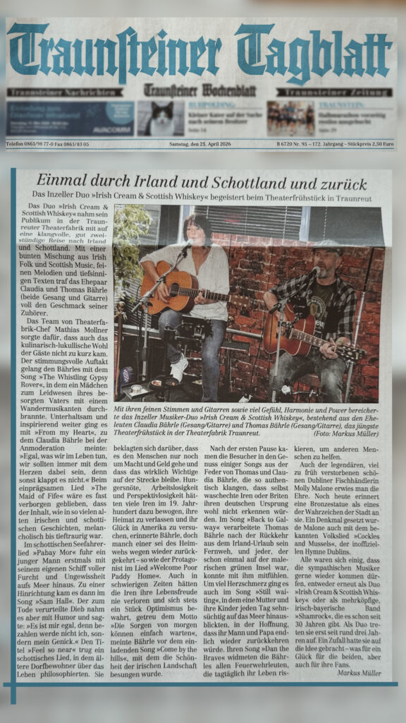 TheaterFabrik Traunreut, Irish Cream & Scottish Whiskey, Theaterfrühstück 2026,